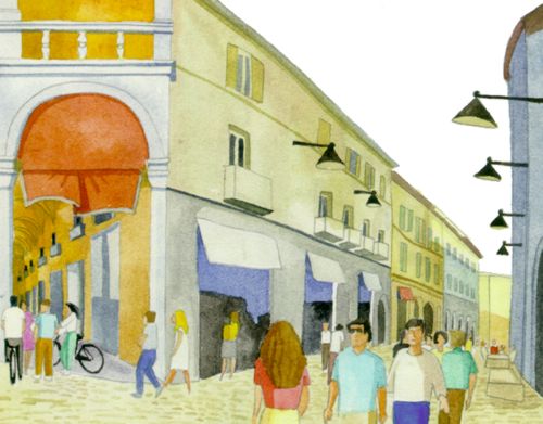 faenza, italia - via torricelli , acquerello watercolor achitectural rendering